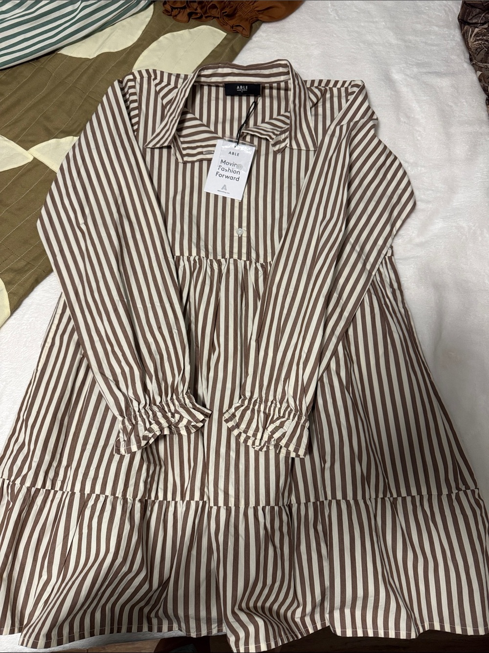 A&F Brown and Cream Striped Button-Front Dress